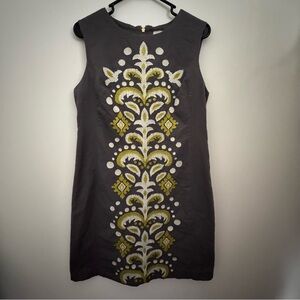 Tabitha dark grey with Gold and white embroidered design Sleeveless Crew Neck